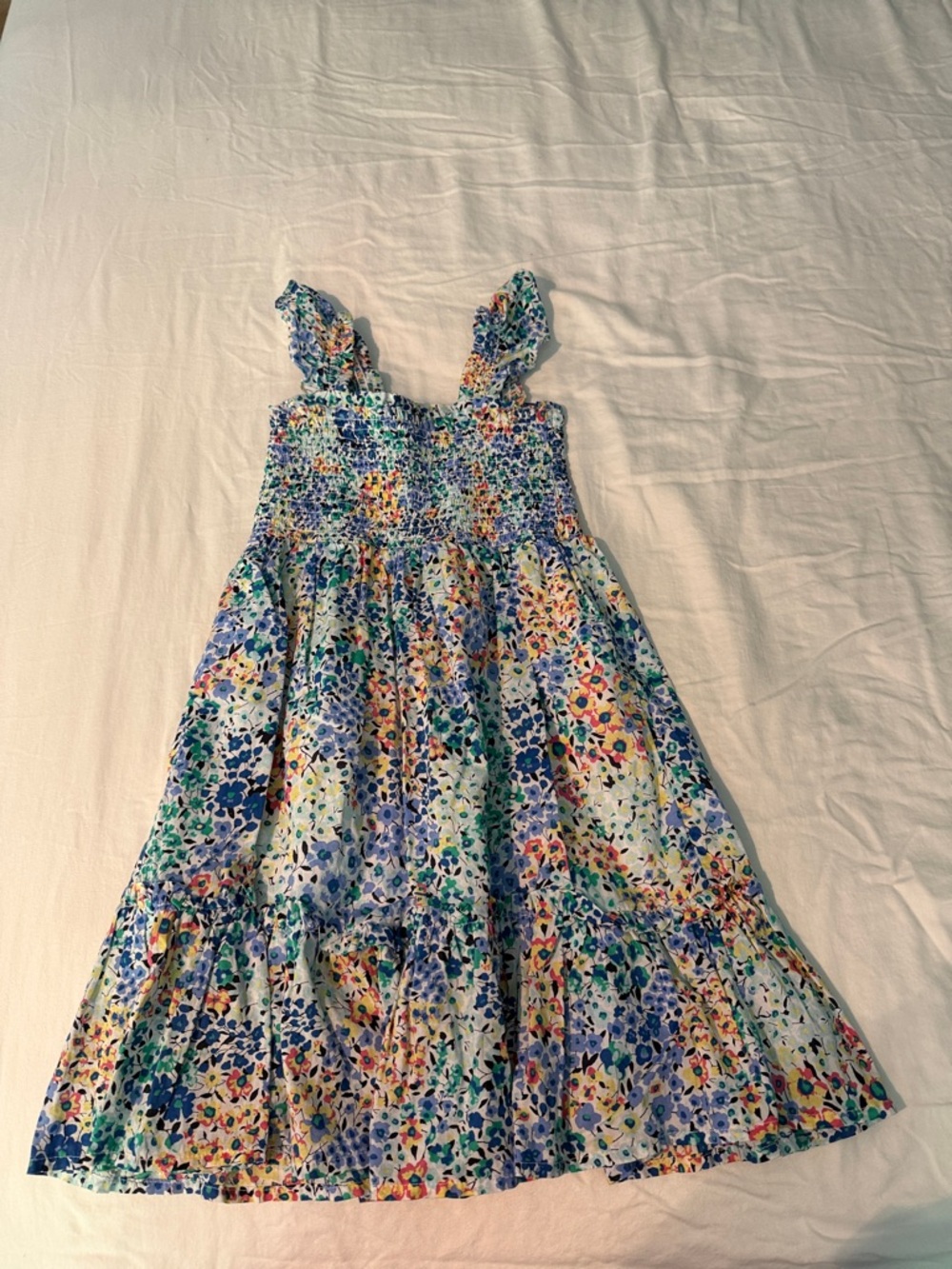 J.Crew floral smocked flutter-sleeve dress.